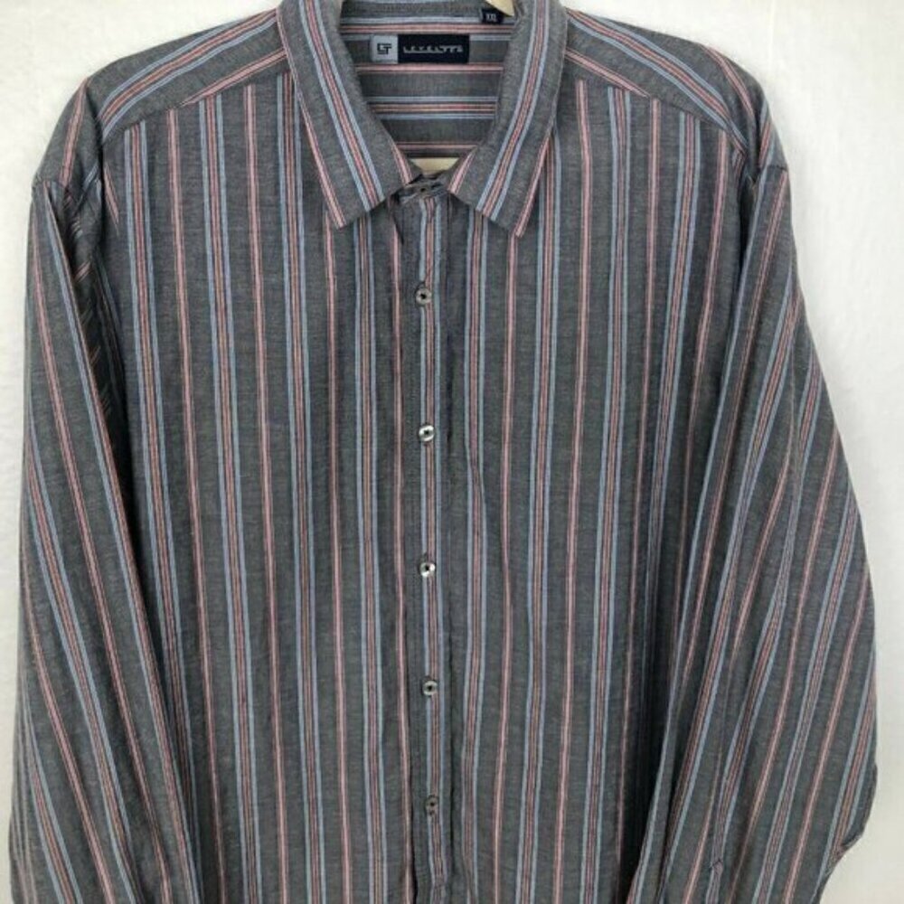 LT LEVEL TEN Gray Blue White Striped Button Front Shirt Men's size XXL